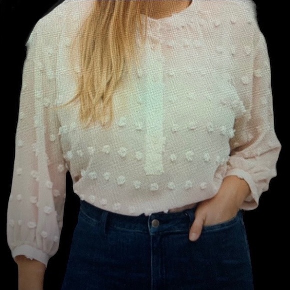 Violeta by Mango Tops - NWT Violeta by Mango Pom-Pom Blouse Light Blush Pink Curvy woman’s Plus Size 18